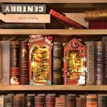 Handcrafted miniature winter street diorama custom-sized for standard bookshelves