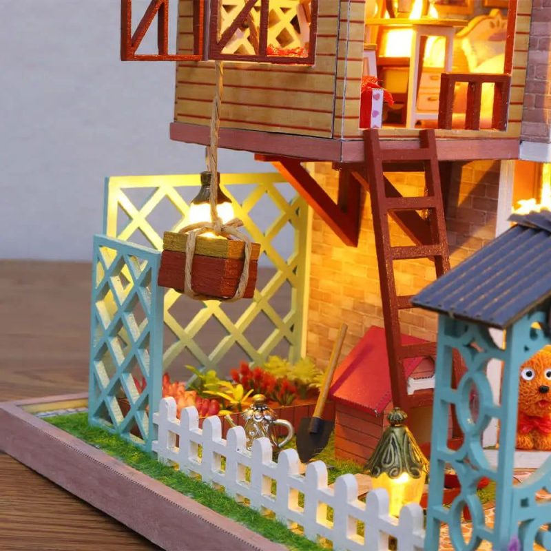 handmade-miniature-bungalow-craft-kit-with-jungle-theme Handmade miniature jungle bungalow kit with warm LED lighting and music box