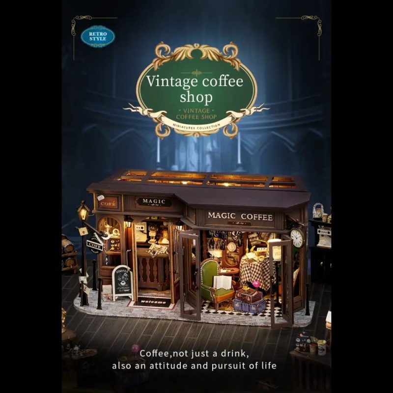 handmade miniature cafe scene for bookshelf