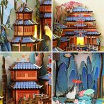 handmade-paper-craft-chinese-garden-diorama-for-reading-nook Handmade paper craft Chinese garden diorama placed in a reading nook corner