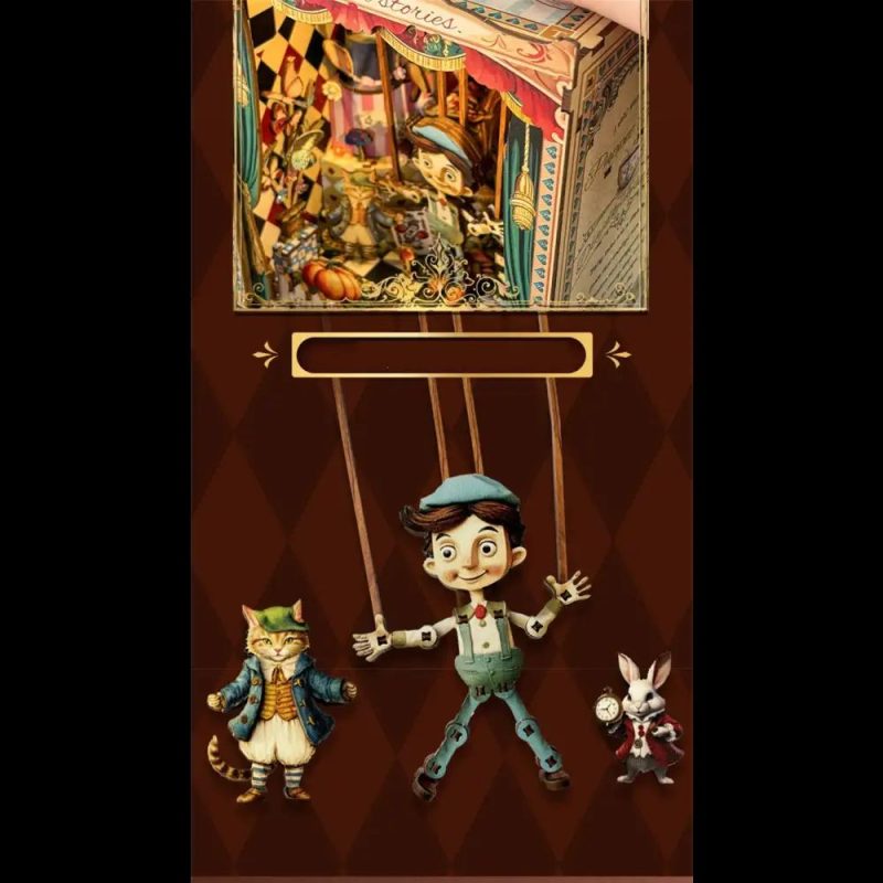 handmade-style-miniature-puppet-stage-craft-for-shelves Handmade-style miniature puppet stage craft for shelves with wood details