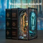 illuminated-fairy-tale-book-nook-insert Illuminated fairy tale book nook insert with metallic accents and layered miniature landscape