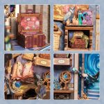 illuminated-miniature-bookshelf-scene-of-a-travel-agency-storefront Illuminated miniature book nook travel agency storefront with hand-painted facade