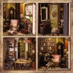 illuminated-miniature-detective-office-book-nook-scene Illuminated miniature detective office book nook scene with amber LED lighting