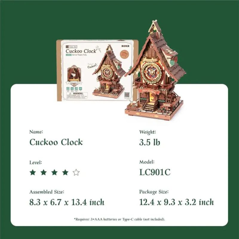 Intricate gear-driven wooden cuckoo clock puzzle with quartz movement installed