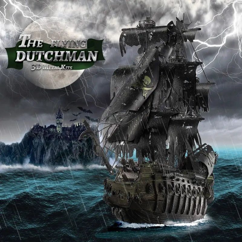 Intricate stainless steel pirate ship model with layered rigging for collectors