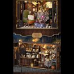 intricate miniature interior of a coffeehouse for bookshelves