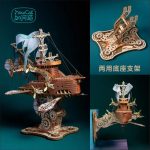 intricate-wooden-mechanical-airship-model-collectible Intricate wooden mechanical airship model collectible with filigree panels