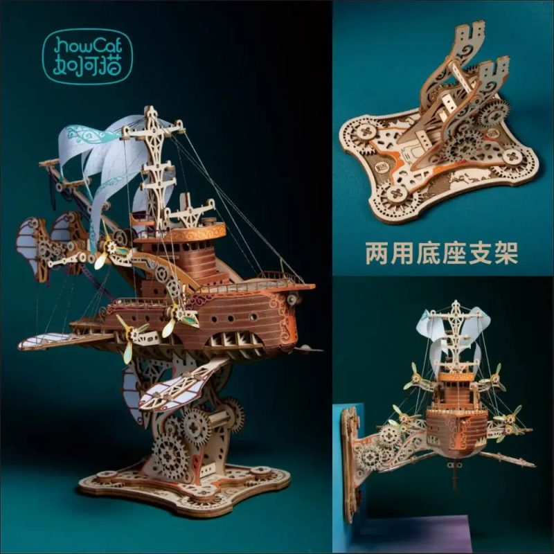 intricate-wooden-mechanical-airship-model-collectible Intricate wooden mechanical airship model collectible with filigree panels