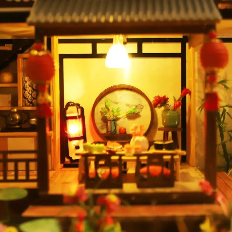 Handcrafted Japanese miniature house model showing detailed interior rooms and traditional architecture