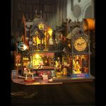 led-illuminated-clock-tower-miniature LED illuminated clock tower miniature with warm amber window glow at night