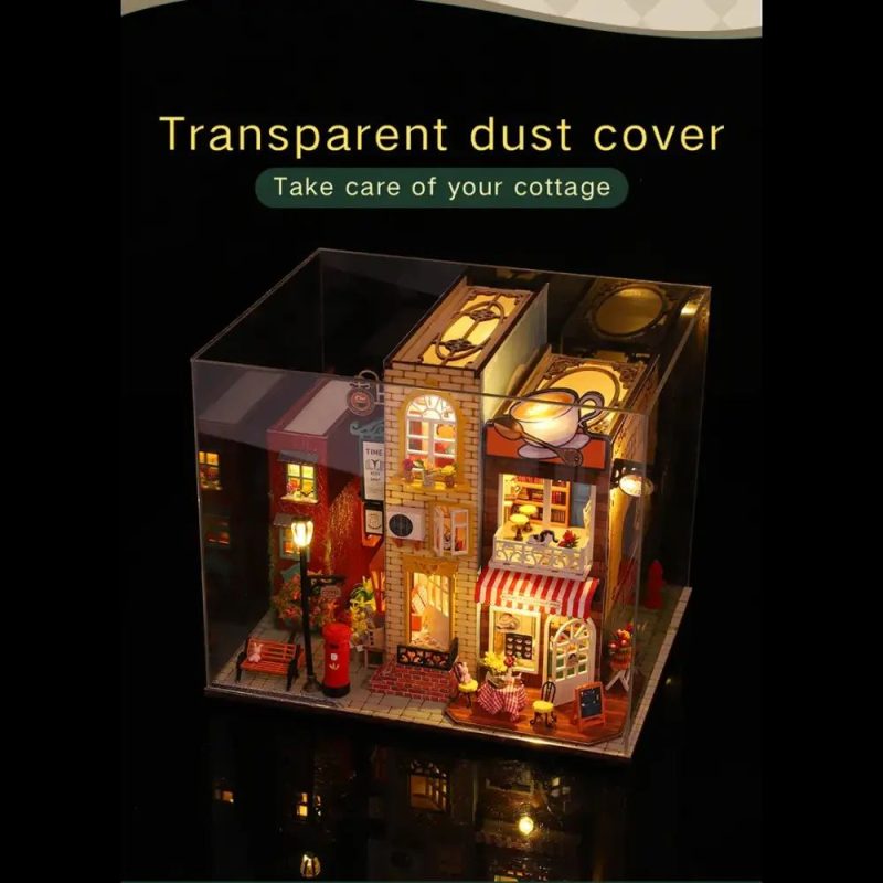 mini street shop book nook with cobbles and lantern