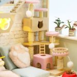 miniature-cat-cafe-crafting-kit Miniature cat café crafting kit with laser-cut basswood parts laid out