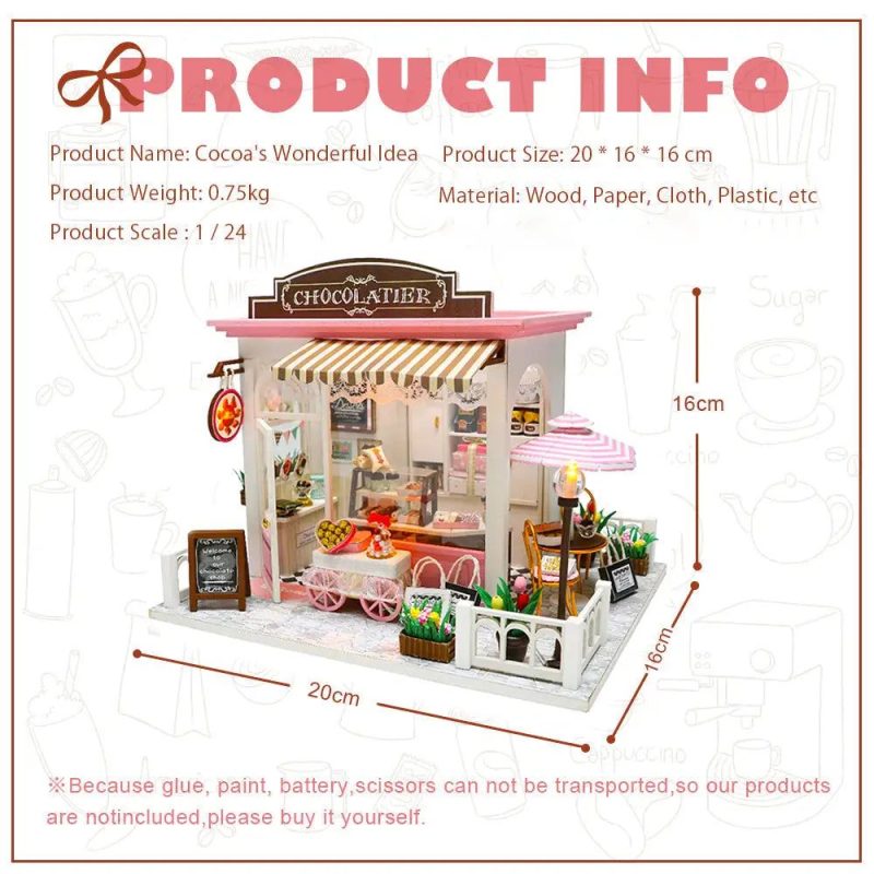 miniature-dollhouse-kit-with-cocoa-theme DIY miniature dollhouse kit with cocoa shop theme and LED lighting