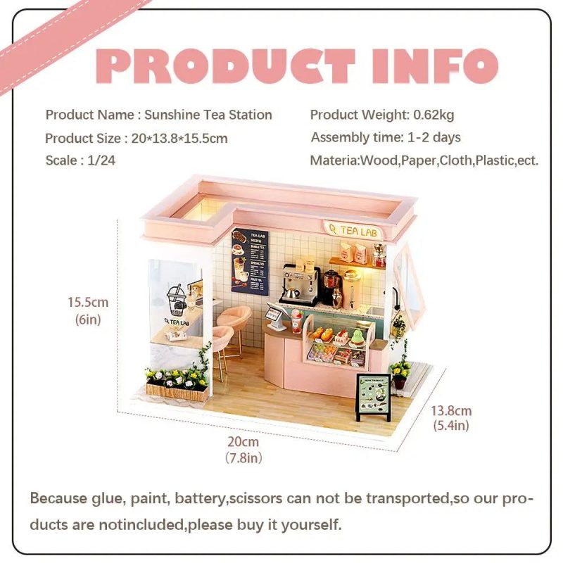 miniature-dollhouse-kit-with-detailed-furniture Miniature dollhouse kit interior showing detailed shop counter display case furniture