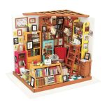 miniature-library-dollhouse-craft-kit-with-detailed-bookcase miniature library dollhouse craft kit showing detailed wooden bookcase and tiny books