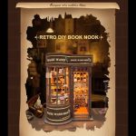miniature-magical-bookstore-shelf-decor Miniature magical bookstore shelf decor glowing between fantasy novel spines