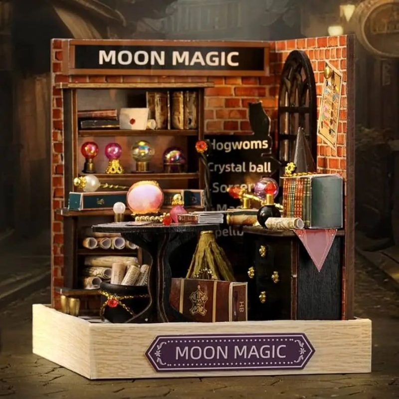 miniature-moonlit-fairy-house-craft-kit Moonlit fairy house miniature craft kit with wooden components laid out