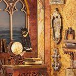 miniature-sailing-scene-paper-craft-kit-for-book-lovers Miniature sailing scene paper craft kit components laid out for book lovers