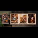 miniature-study-diorama-with-tiny-books-and-illuminated-lamp Miniature study diorama with laser-cut wood, tiny books, shelves, and illuminated reading lamp