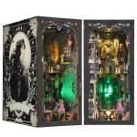 occult-inspired-bookshelf-insert-with-tarot-art Occult-inspired bookshelf insert with tarot art and layered miniature details