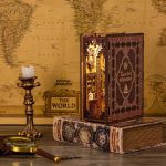 ocean-inspired-shadow-box-keepsake-for-novels Ocean-inspired shadow box keepsake displayed beside novels on shelf