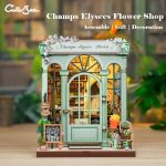 Paper model kit recreating a charming flower shop facade