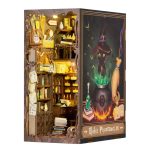 pharmacist-themed-book-nook-diorama Pharmacist themed book nook diorama with miniature vials and wooden shelves
