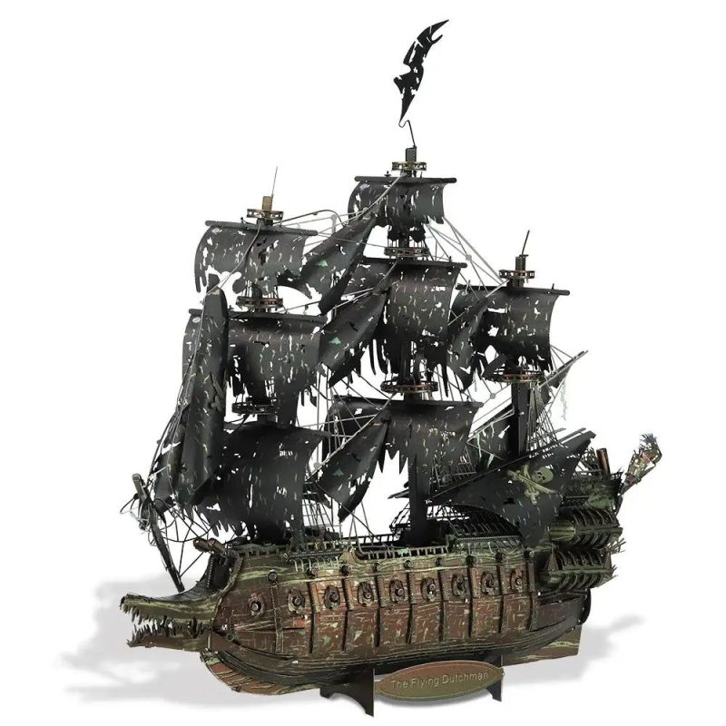 Precision cut metal pirate ship model with rigging