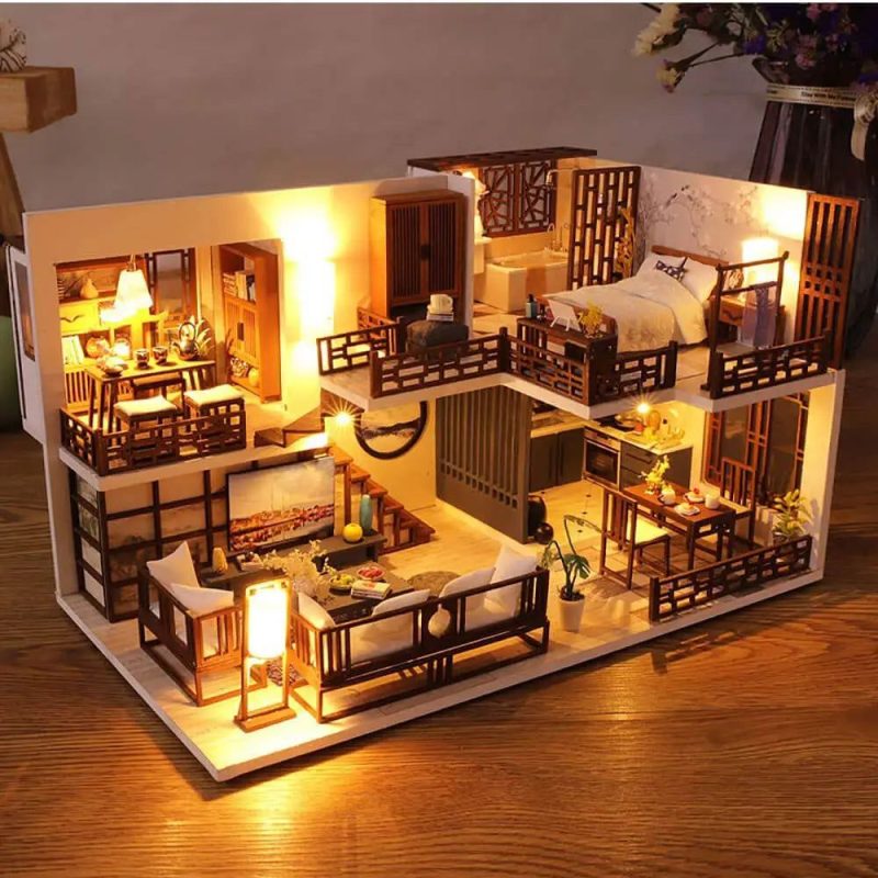 quiet-time-miniature-dollhouse-kit Quiet Time miniature dollhouse kit complete assembled cozy interior scene