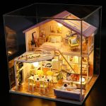 realistic-tiny-bakery-interior-for-dollhouse-scene Realistic tiny bakery interior glowing with warm LED lighting in finished miniature dollhouse scene