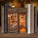 retro-magic-wand-book-nook-miniature Retro magic wand book nook miniature showing interior props and spellbooks