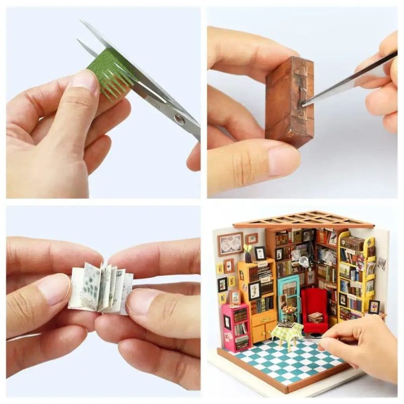scale-model-dollhouse-library-kit-with-miniature-furniture-and-books scale model dollhouse library kit with miniature furniture books and accessories