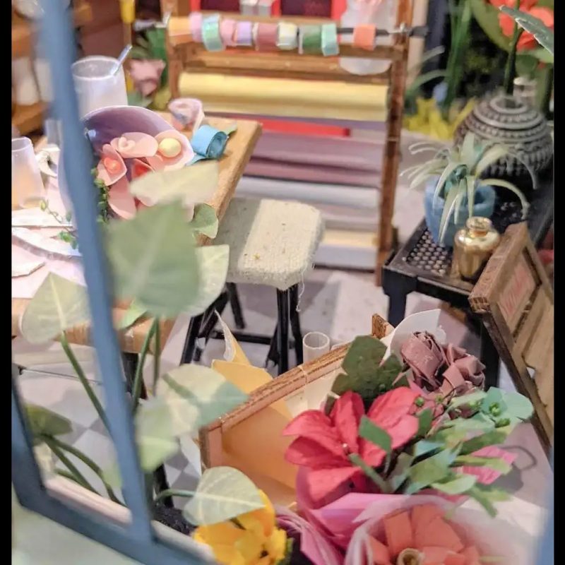 scale-model-floral-storefront-craft-kit-for-hobbyists Scale model floral storefront craft kit for hobbyists showing window display detail
