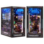 sci-fi-bookshelf-diorama-with-glowing-signs-and-details Sci-fi bookshelf diorama with glowing signs and layered architectural details