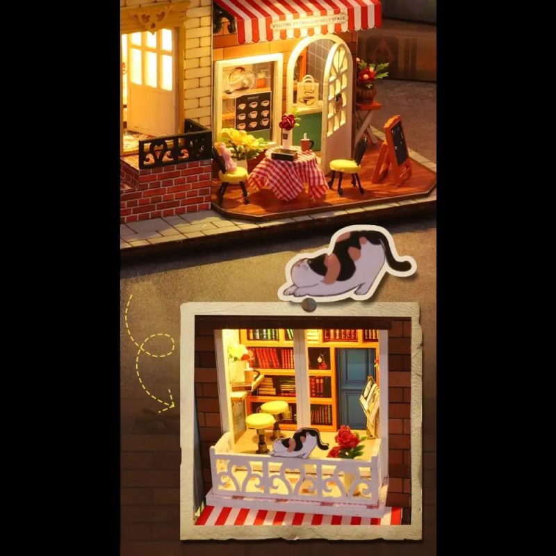 shelf insert featuring red telephone box and windows