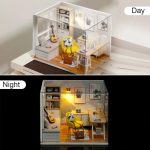 small-scale-sunroom-greenhouse-miniature-kit-for-home-decor Small-scale sunroom miniature kit styled as home decor on bookshelf