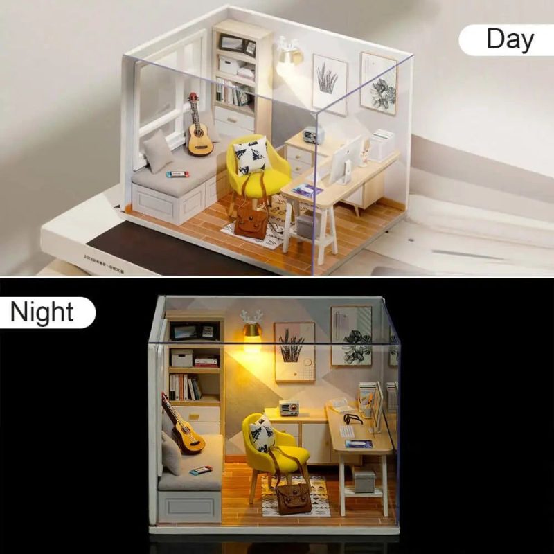 small-scale-sunroom-greenhouse-miniature-kit-for-home-decor Small-scale sunroom miniature kit styled as home decor on bookshelf