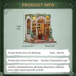 tiny bookstore shelf decor lit by warm touch-switch LED lighting