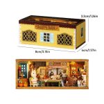 Hand-assembled wooden dollhouse scene with miniature décor