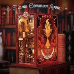 tiny-library-vignette-featuring-a-burning-hearth tiny library vignette with burning hearth and miniature book wall