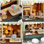 tiny-pastry-house-craft-kit-for-collectors Pre-cut birch plywood components and pre-painted resin miniature pastries for dessert house kit assembly