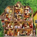Tiny wooden dollhouse model ready for DIY assembly