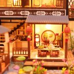 Traditional Japanese craft kit for building detailed miniature home with hand-painted elements