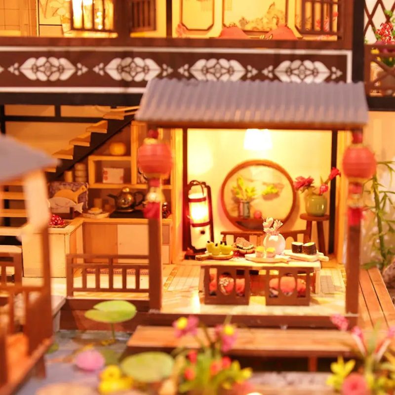 Traditional Japanese craft kit for building detailed miniature home with hand-painted elements