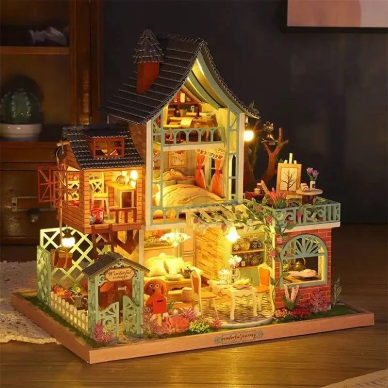 tropical-miniature-diy-house-kit-with-rainforest-details Tropical miniature house kit showing layered rainforest foliage canopy details