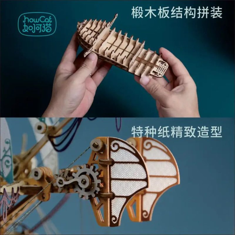 vintage-steampunk-wooden-flying-vessel-model-kit Vintage steampunk wooden flying vessel model kit with layered sails