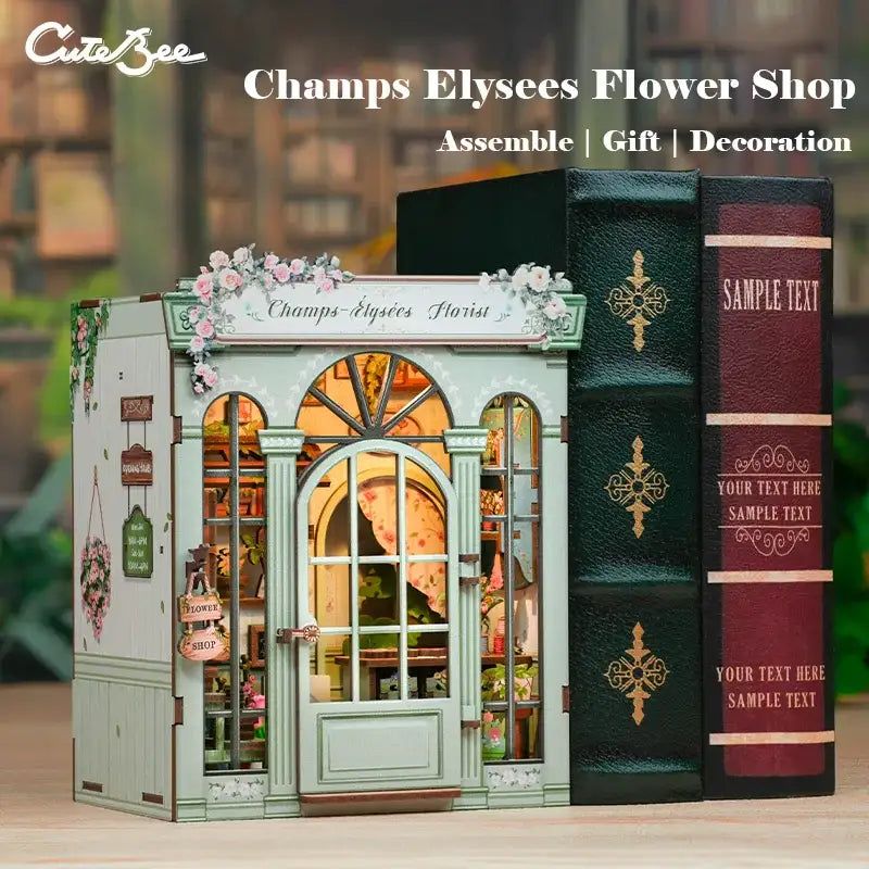 Vintage style floral boutique diorama for book lovers