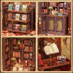 wooden-bookshelf-diorama-featuring-a-small-owl-reader Wooden bookshelf diorama kit featuring small owl reader and pre-cut panels