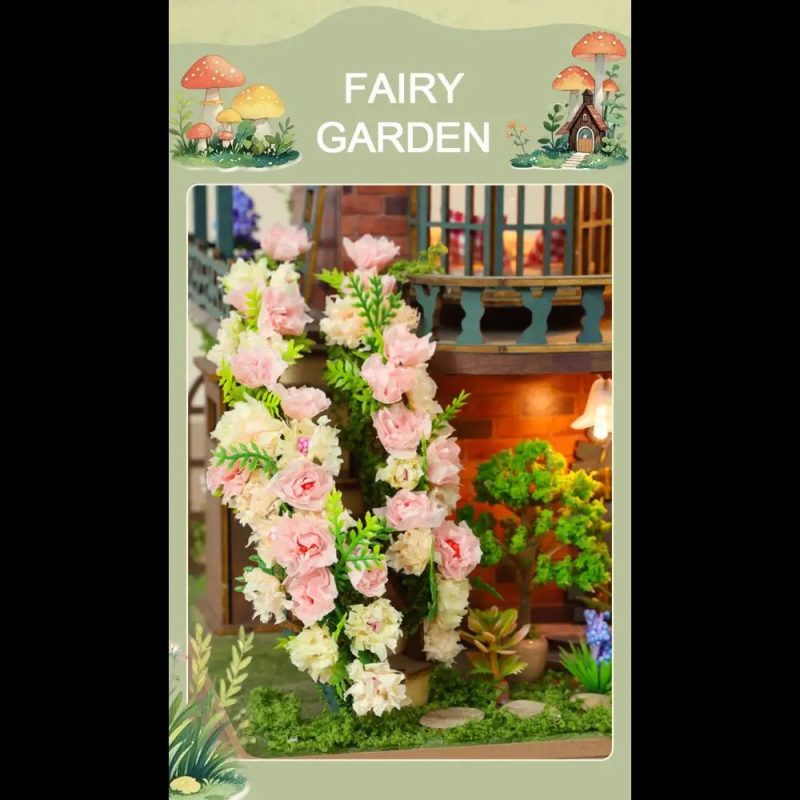 Wooden craft kit fairy cottage decoration with warm amber LED glow